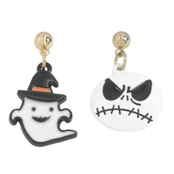 Halloween Mismatched Earrings - Jack Skellington & Ghost in a Witch Hat  - 1" L - Picture 5 of 5